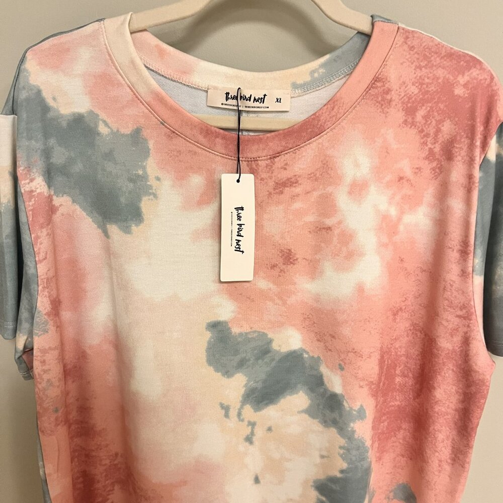 Three Bird Nest Pink and Cream Mini Dress Short Sleeve Raglan - Picture 8 of 8